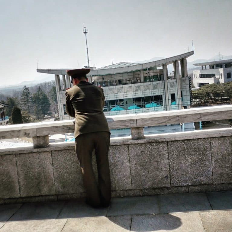 Overlooking the North Korean DMZ with an army captain