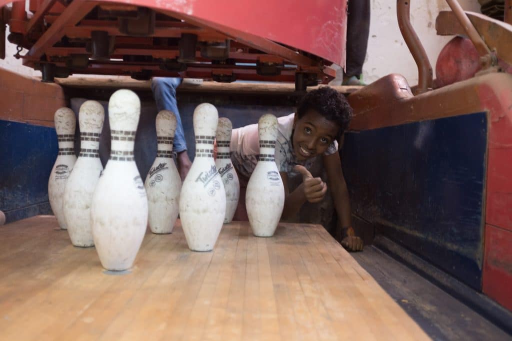 Kids working at the bowling alley in Asmara